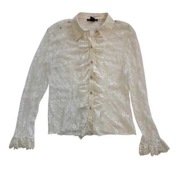 Boston Proper Cream Lace Button Up Collard Shirt Size 12 - Picture 1 of 3
